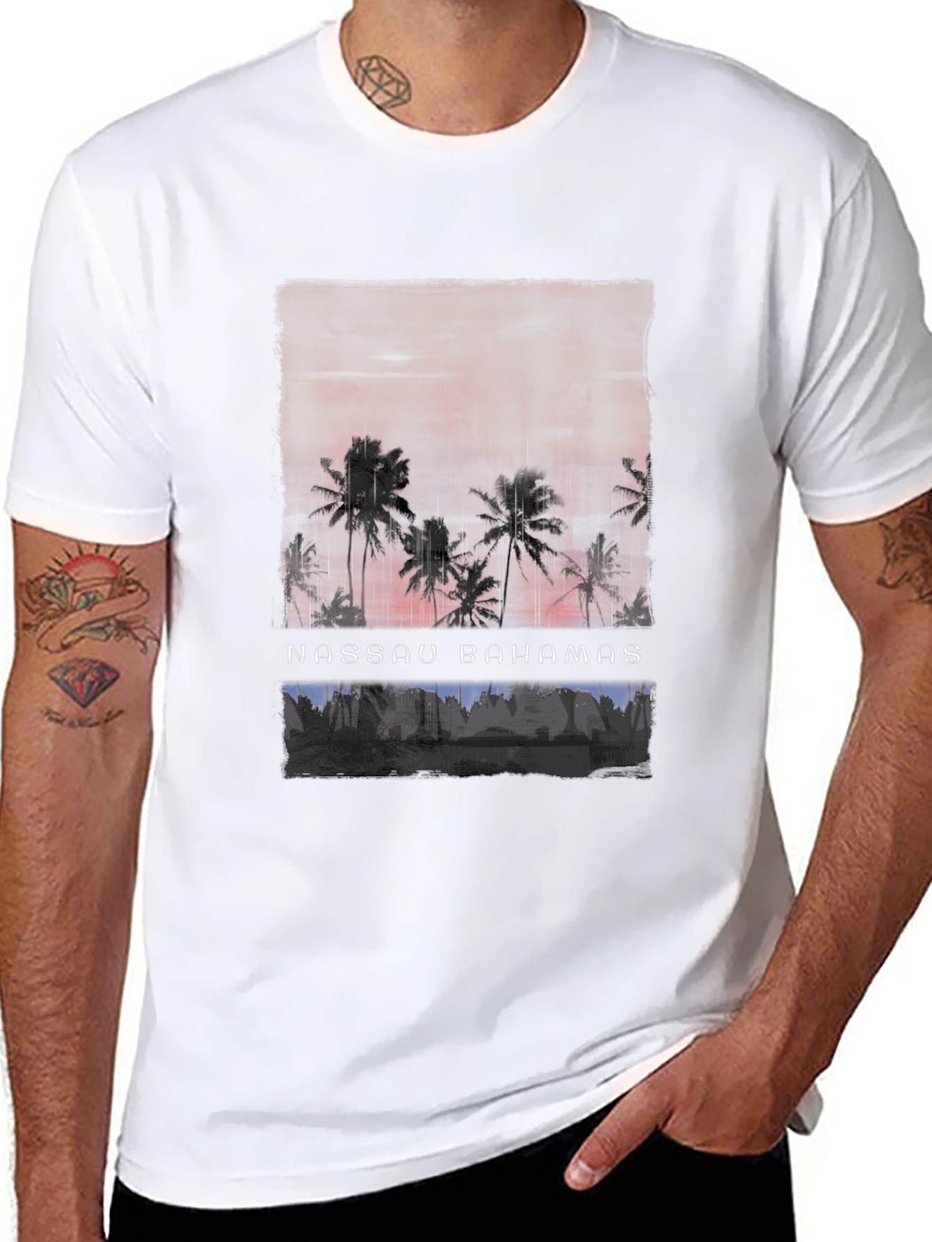 Nassau Bahamas Palm Tree Sunset Graphic Tee