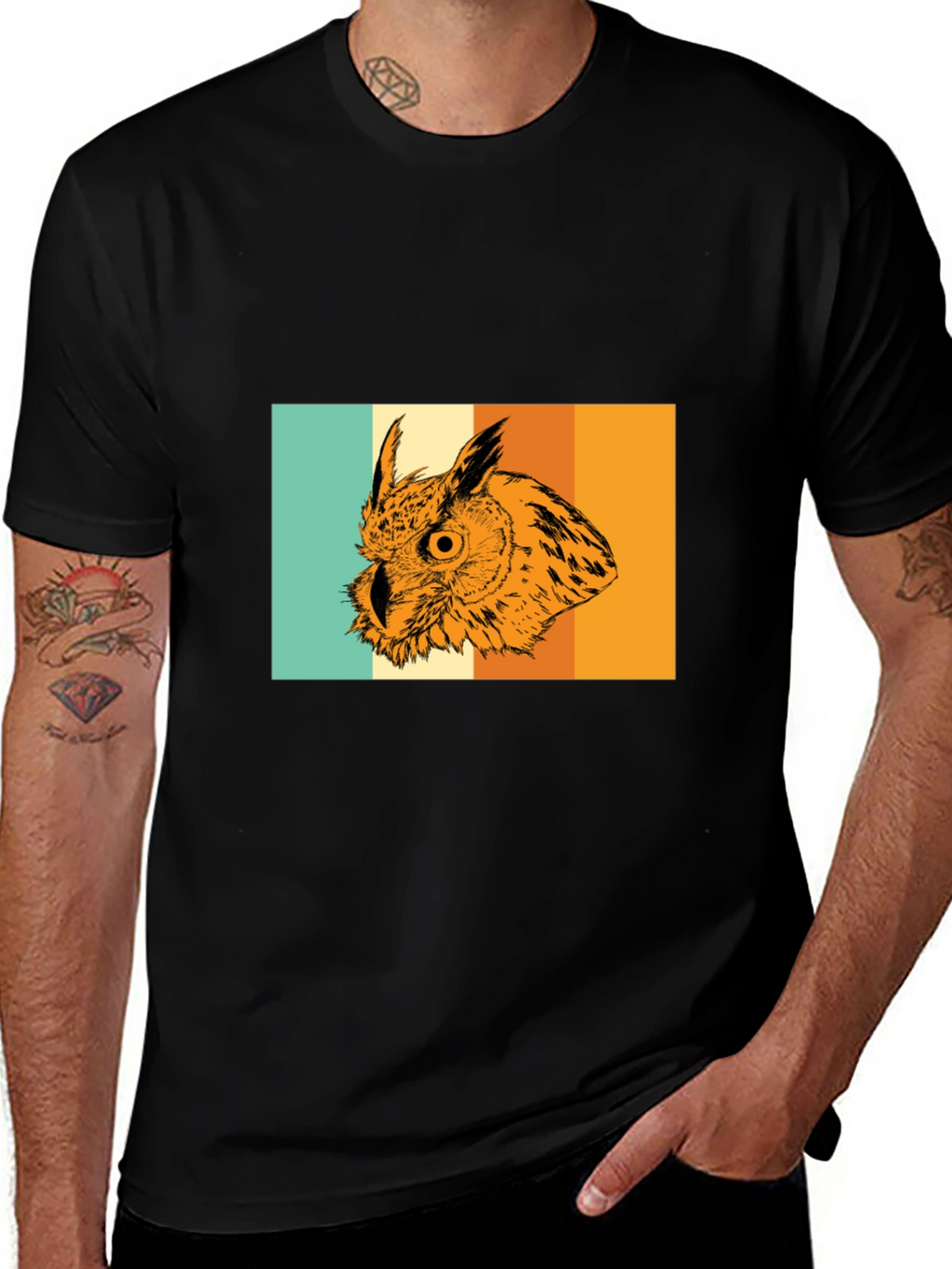 Retro Owl Graphic Tee - Stylish Mens T-Shirt