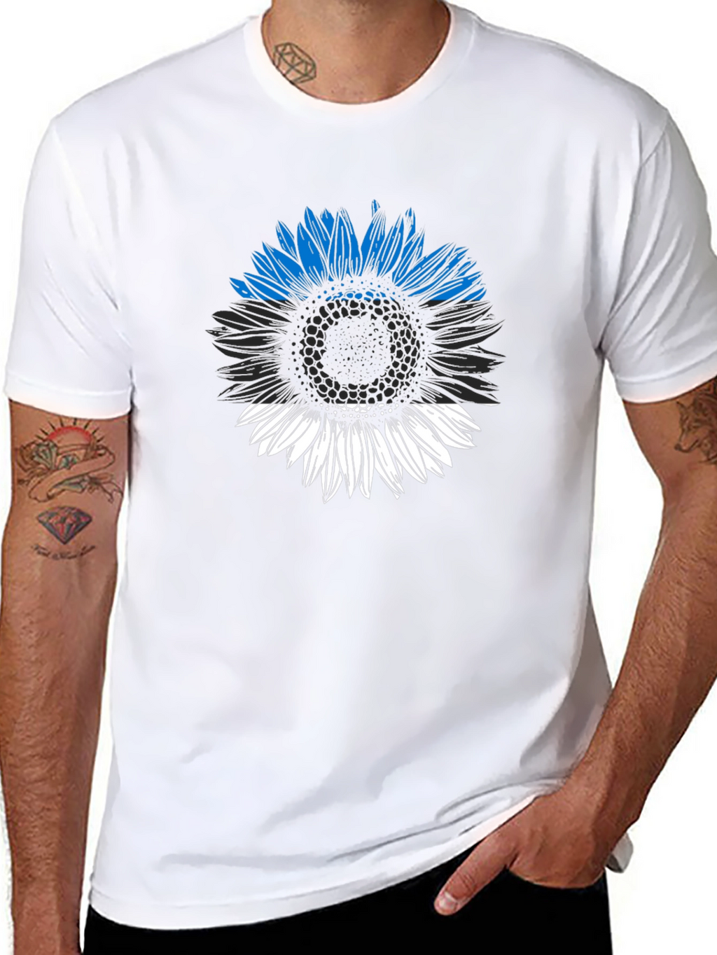 Estonian Flag Sunflower Graphic Tee - Black