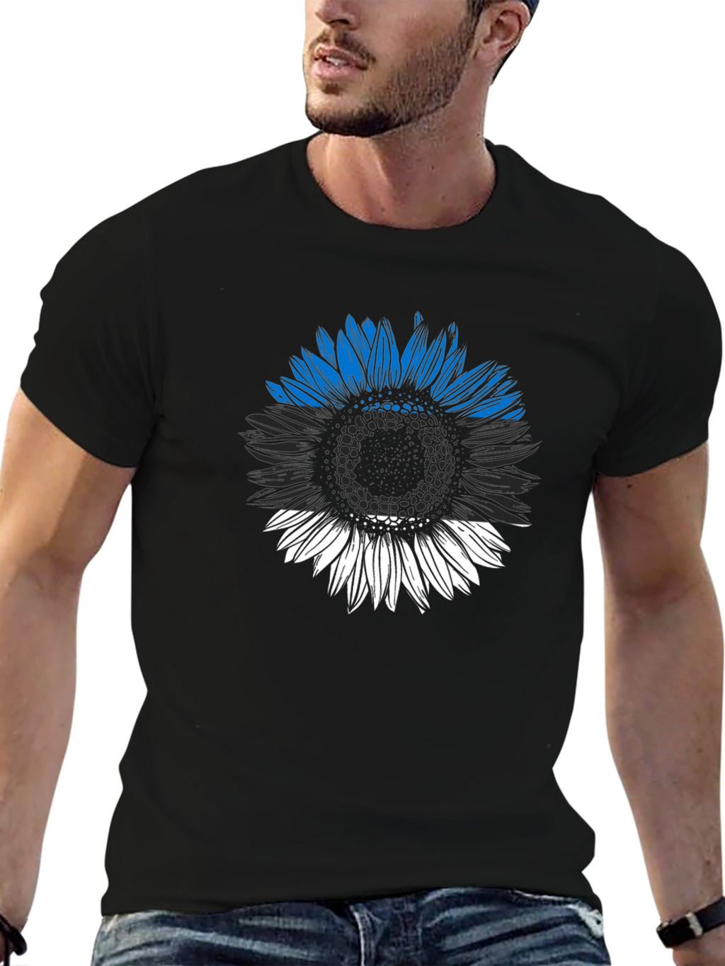 Estonian Flag Sunflower Graphic Tee - Black