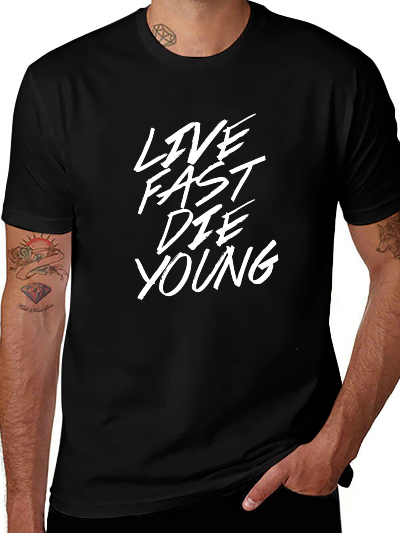 Live Fast Die Young Graphic Black T-Shirt