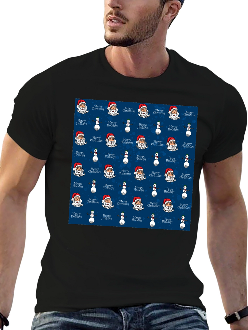 Novelty Christmas Santa & Snowman Print T-Shirt