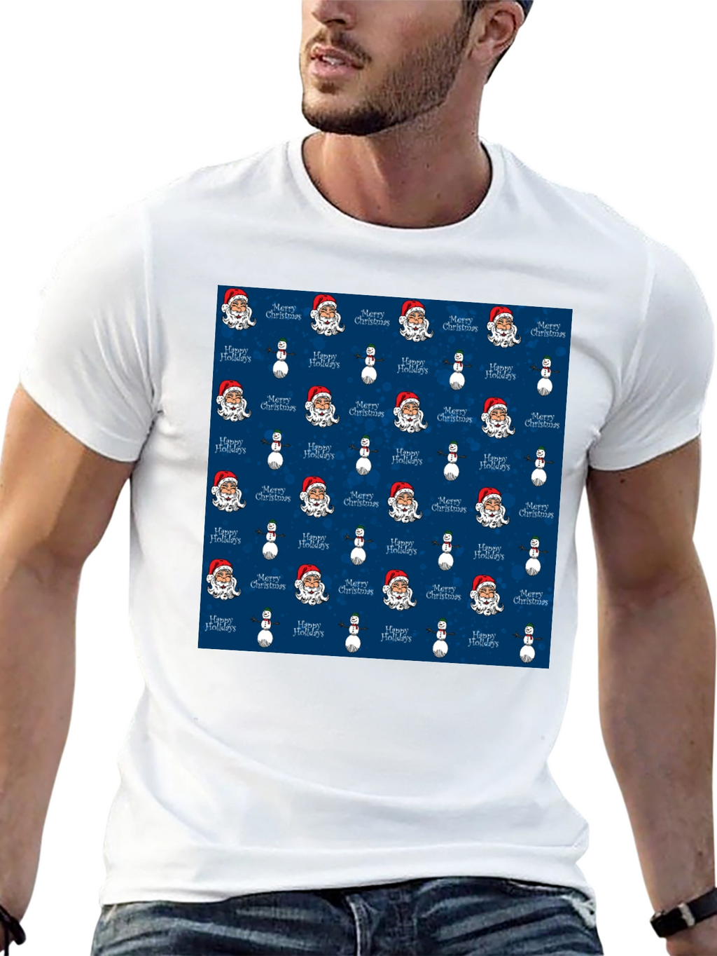 Novelty Christmas Santa & Snowman Print T-Shirt