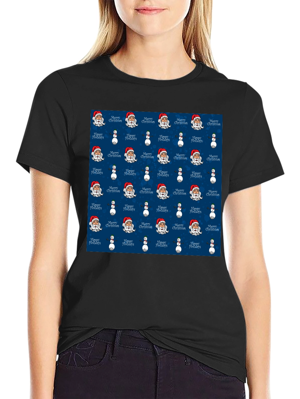Novelty Christmas Santa & Snowman Print T-Shirt