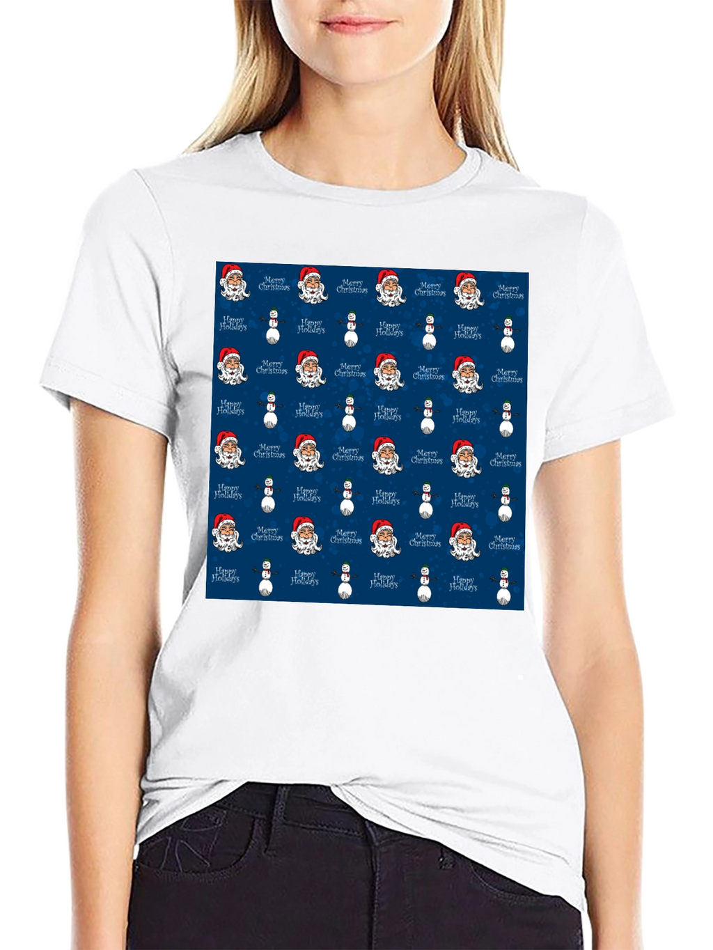 Novelty Christmas Santa & Snowman Print T-Shirt