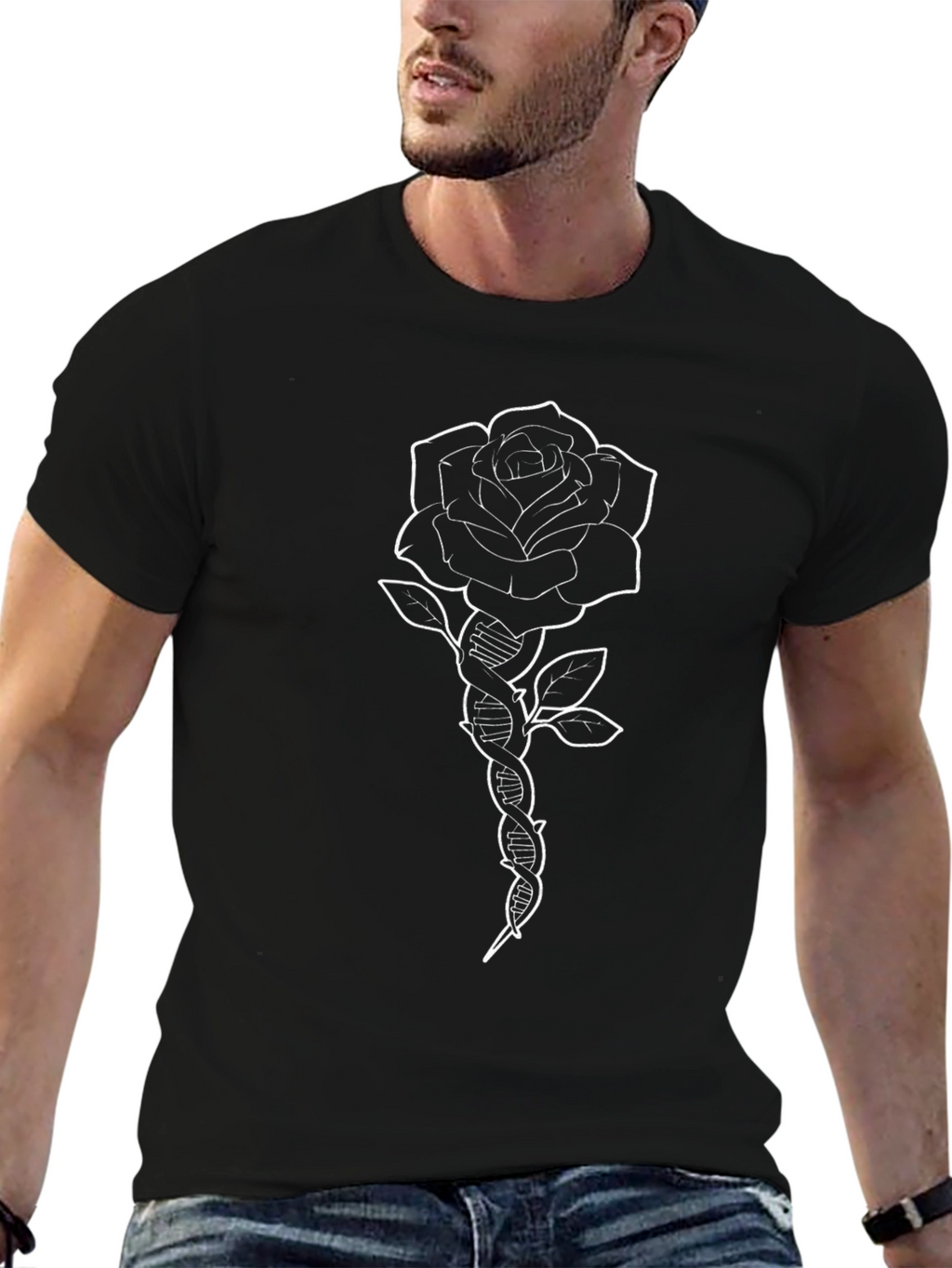 Rose DNA Graphic Tee - Black Cotton T-Shirt