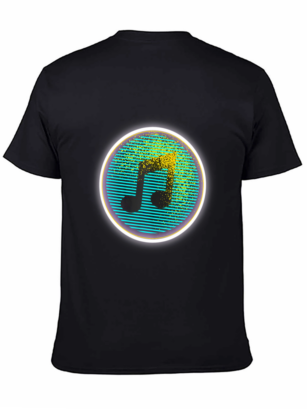 Retro Music Note Graphic Tee - Black Crew Neck