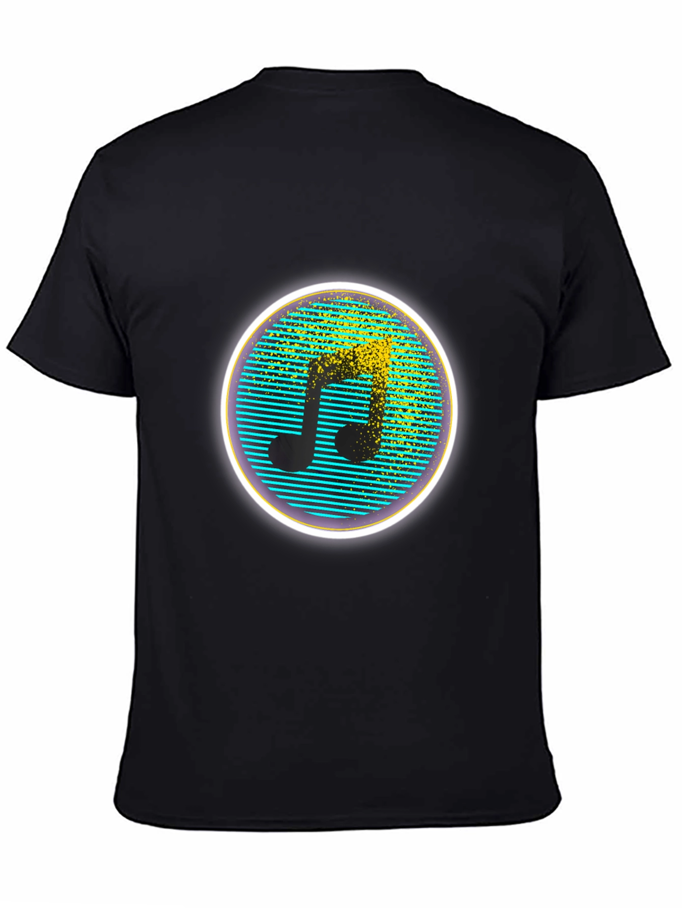 Retro Music Note Graphic Tee - Black Crew Neck