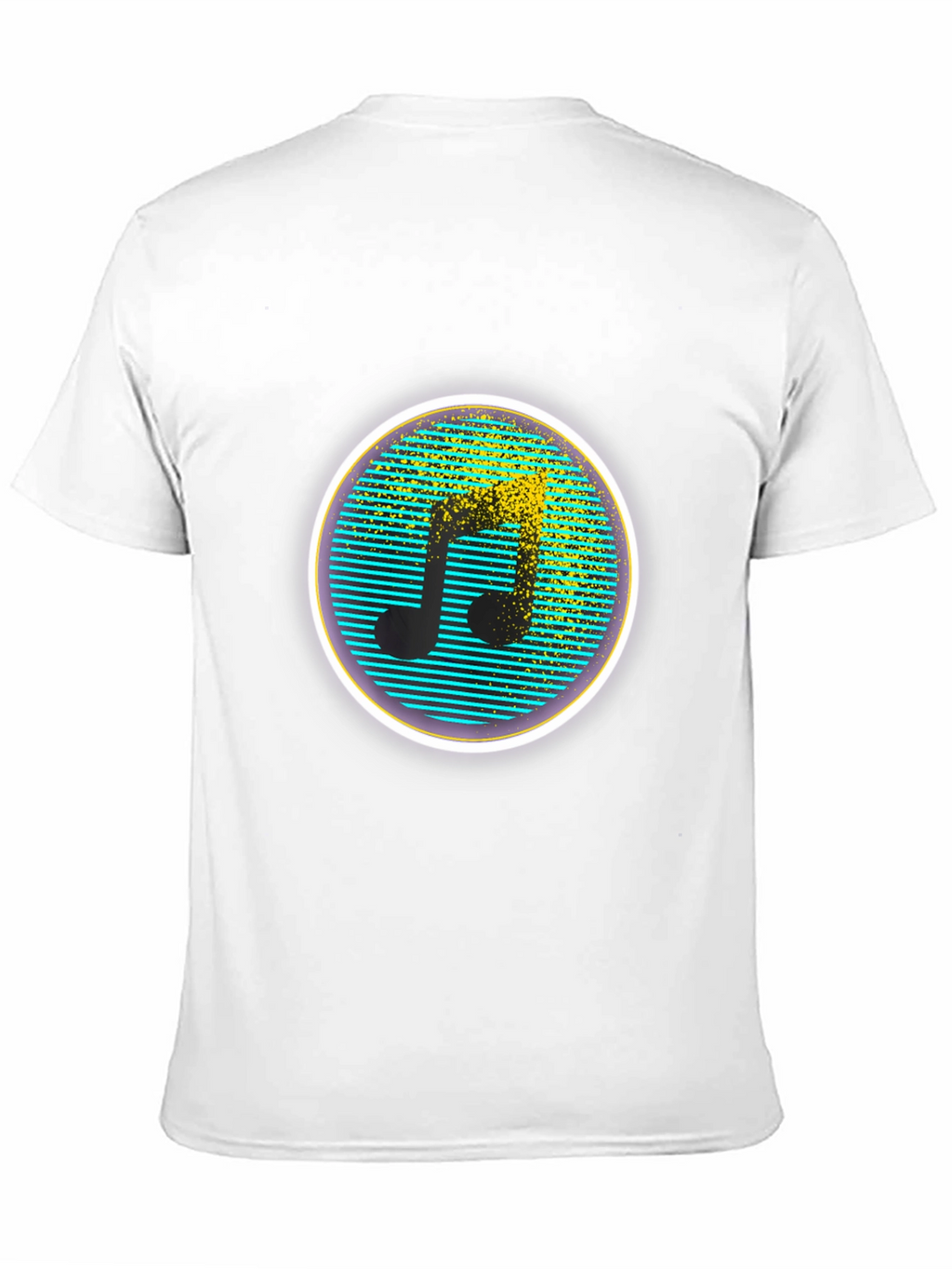 Retro Music Note Graphic Tee - Black Crew Neck