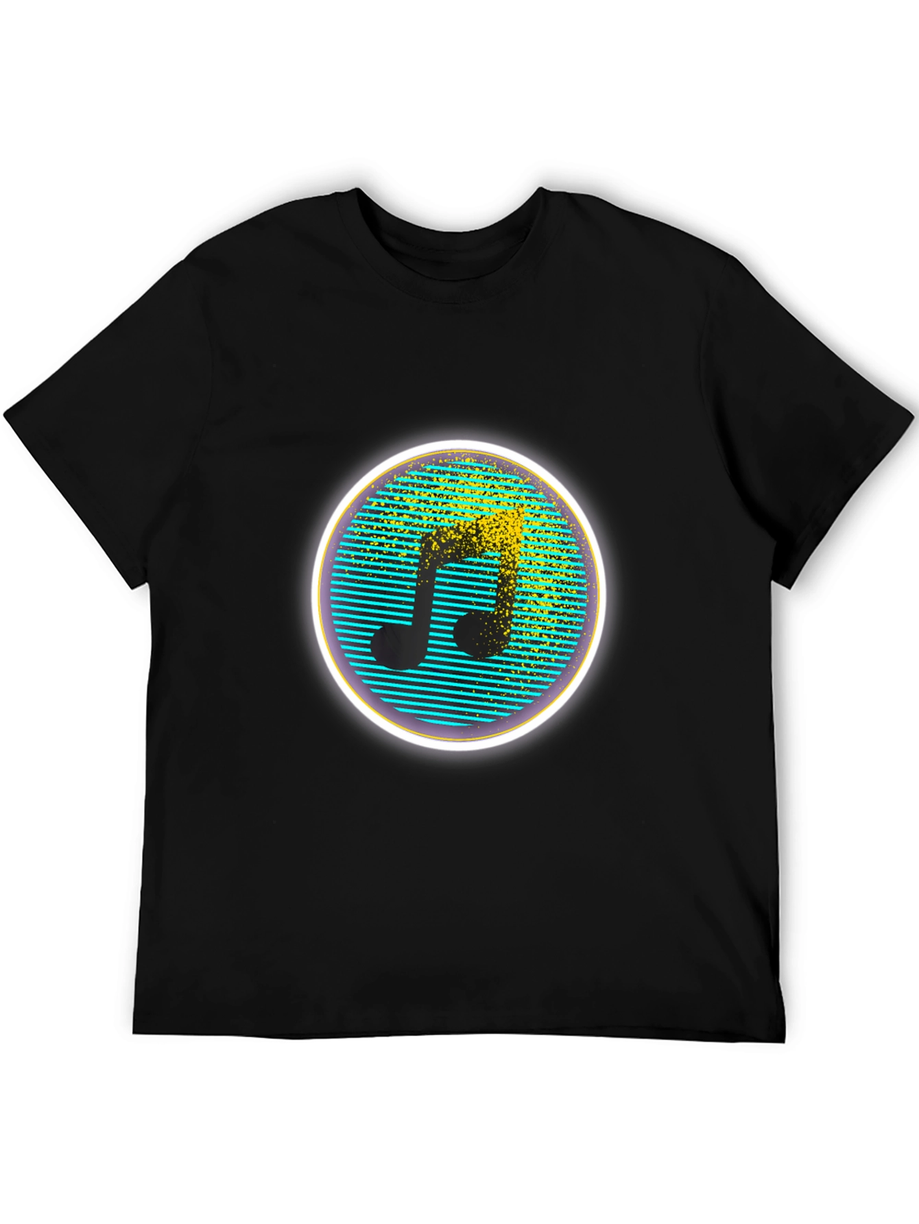Retro Music Note Graphic Tee - Black Crew Neck