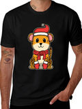 Festive Cheetah Graphic Tee - Holiday Apparel
