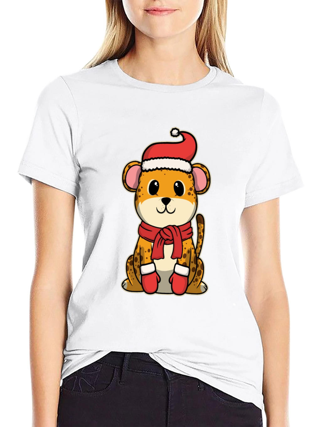 Festive Cheetah Graphic Tee - Holiday Apparel