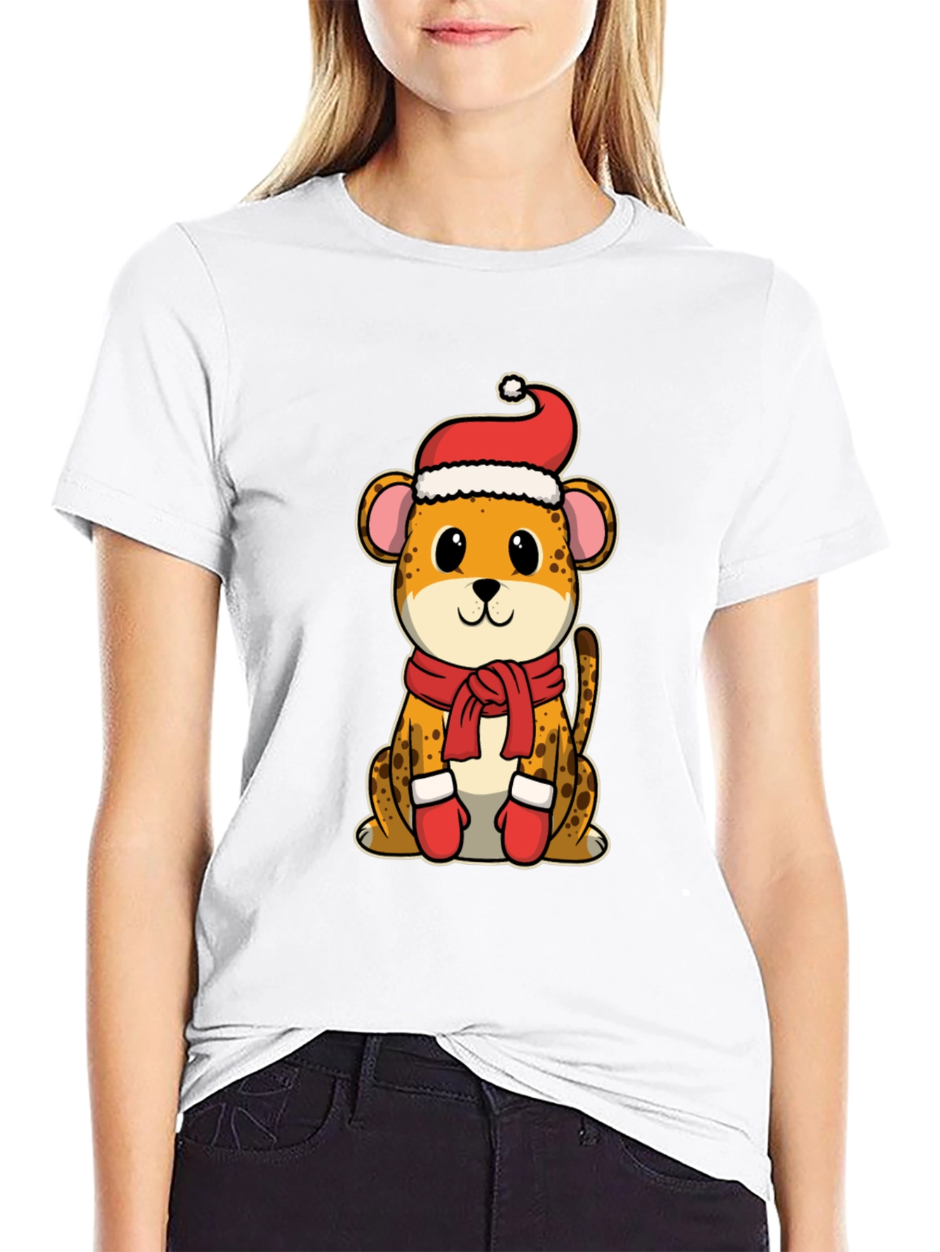 Festive Cheetah Graphic Tee - Holiday Apparel
