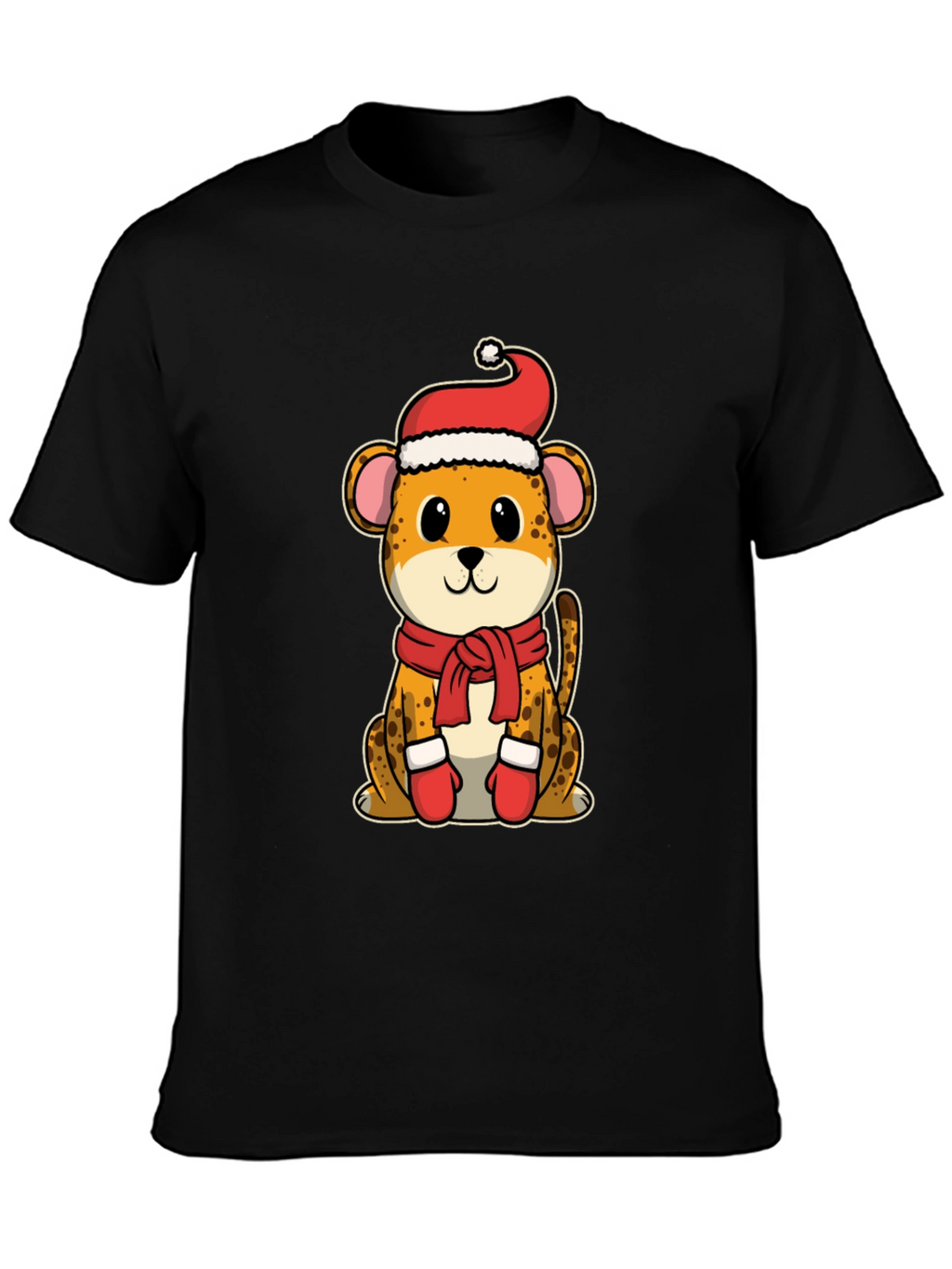 Festive Cheetah Graphic Tee - Holiday Apparel