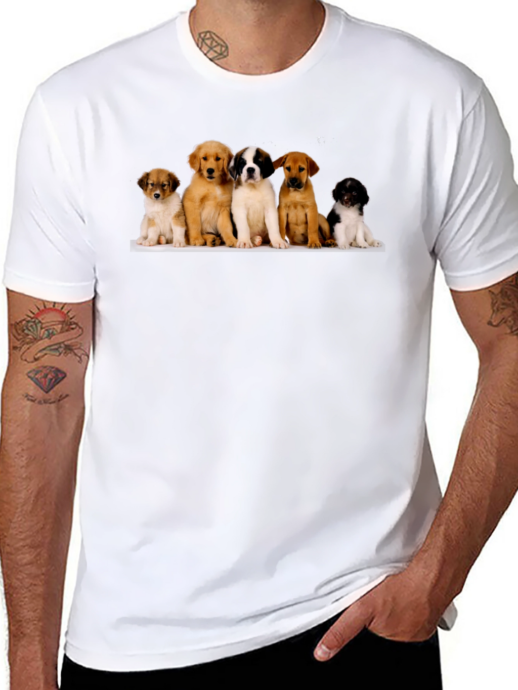 Puppy Pile T-Shirt - Black Cotton Blend