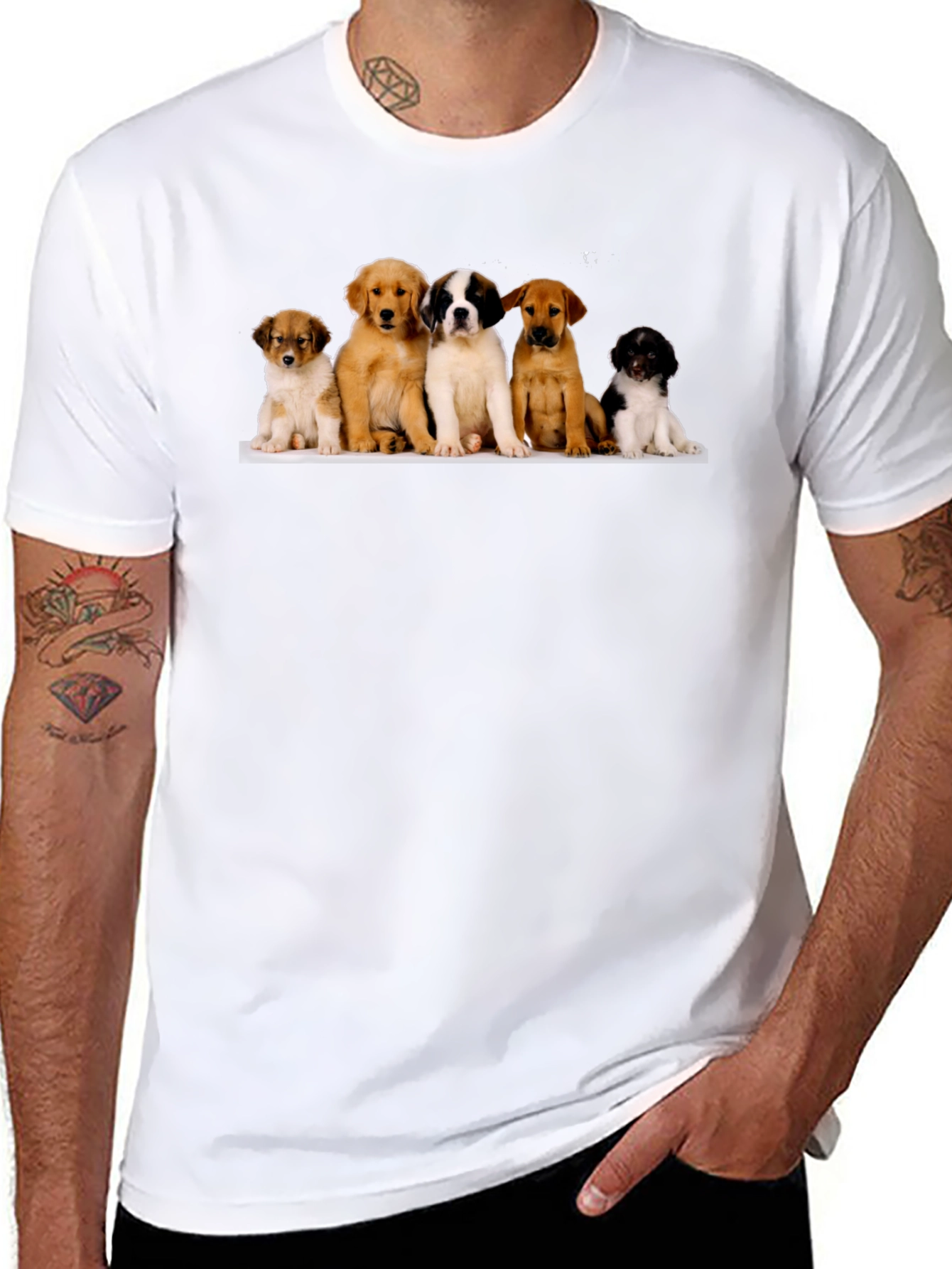 Puppy Pile T-Shirt - Black Cotton Blend