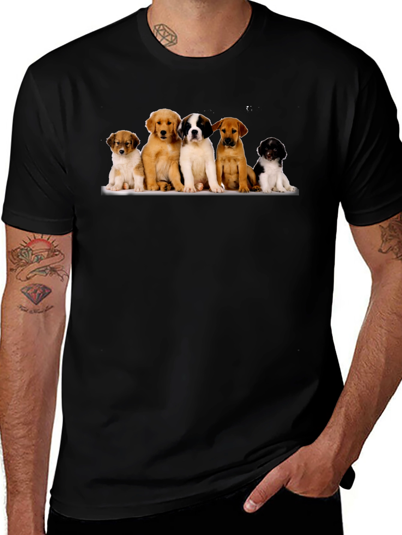 Puppy Pile T-Shirt - Black Cotton Blend