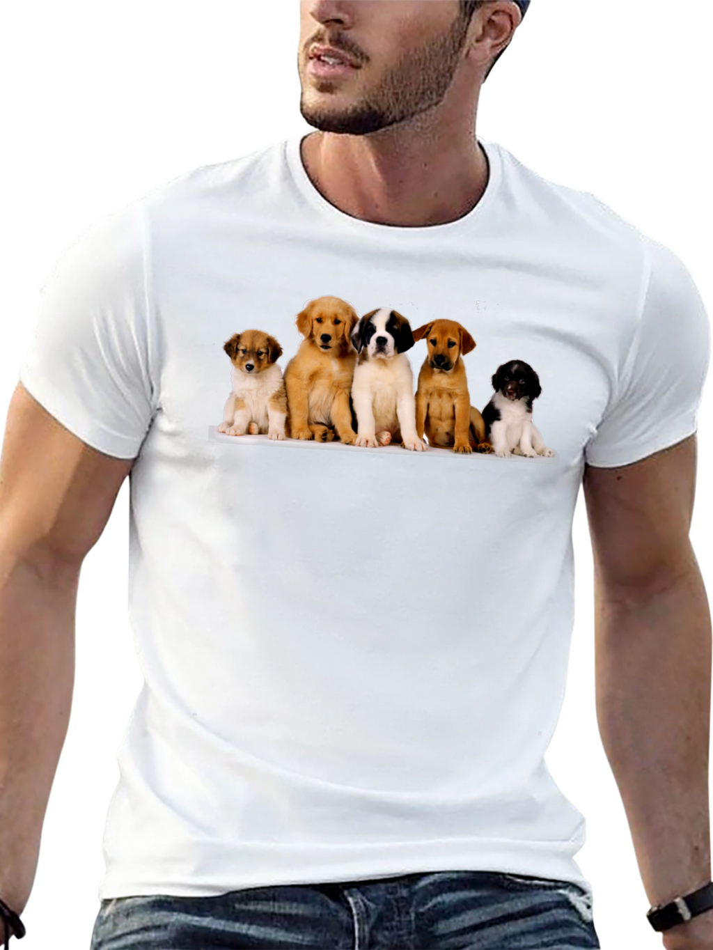 Puppy Pile T-Shirt - Black Cotton Blend