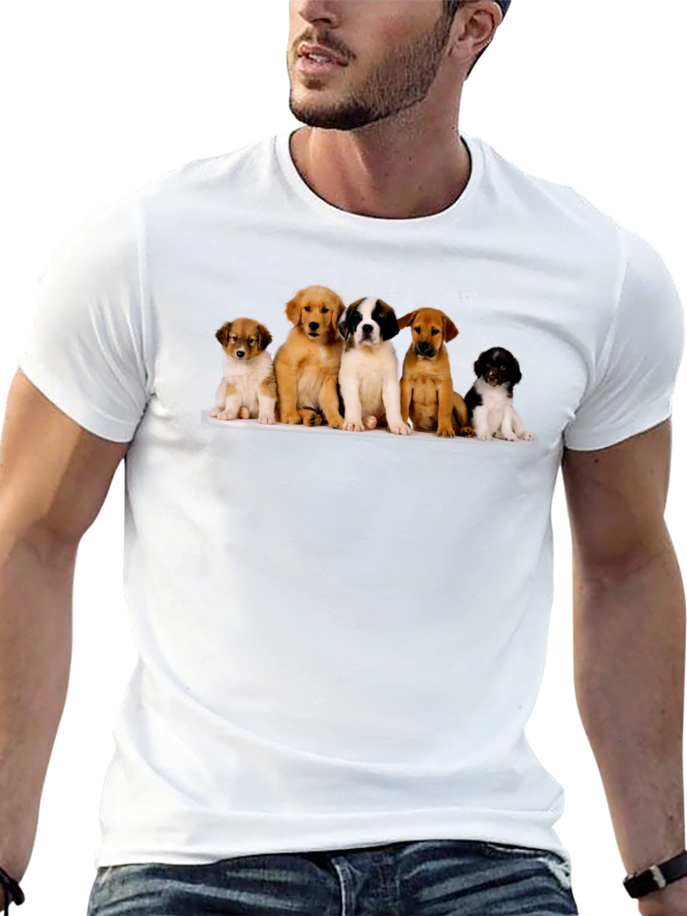 Puppy Pile T-Shirt - Black Cotton Blend