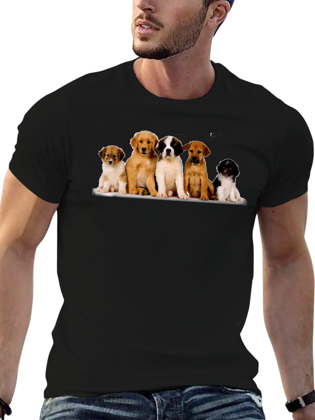 Puppy Pile T-Shirt - Black Cotton Blend