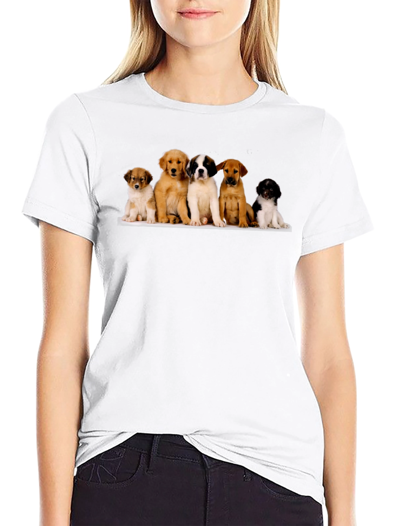 Puppy Pile T-Shirt - Black Cotton Blend