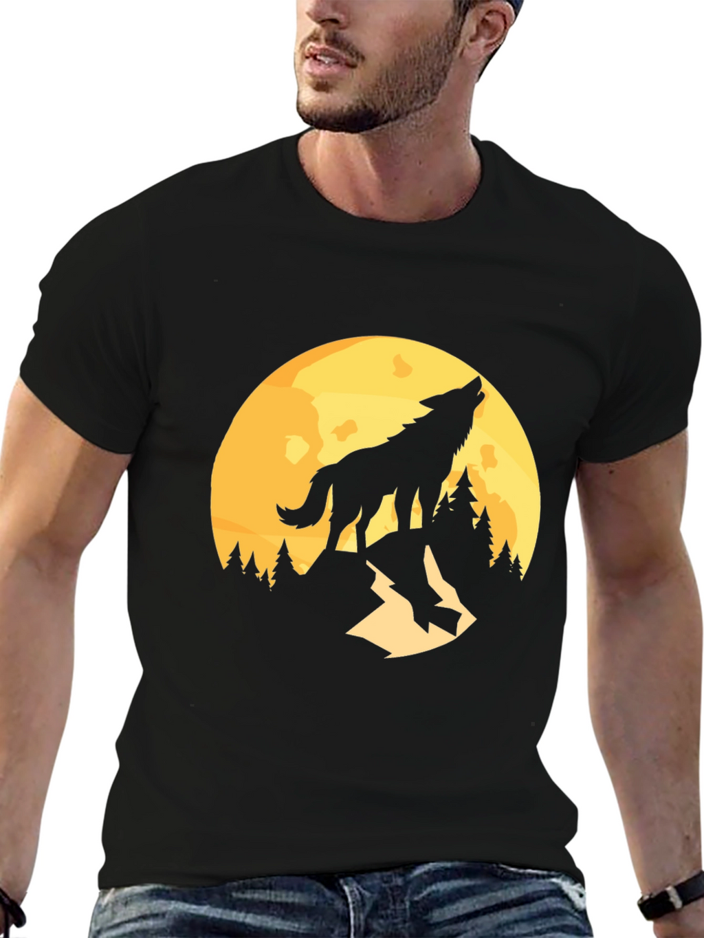 Wolf Howling at Moon Graphic T-Shirt