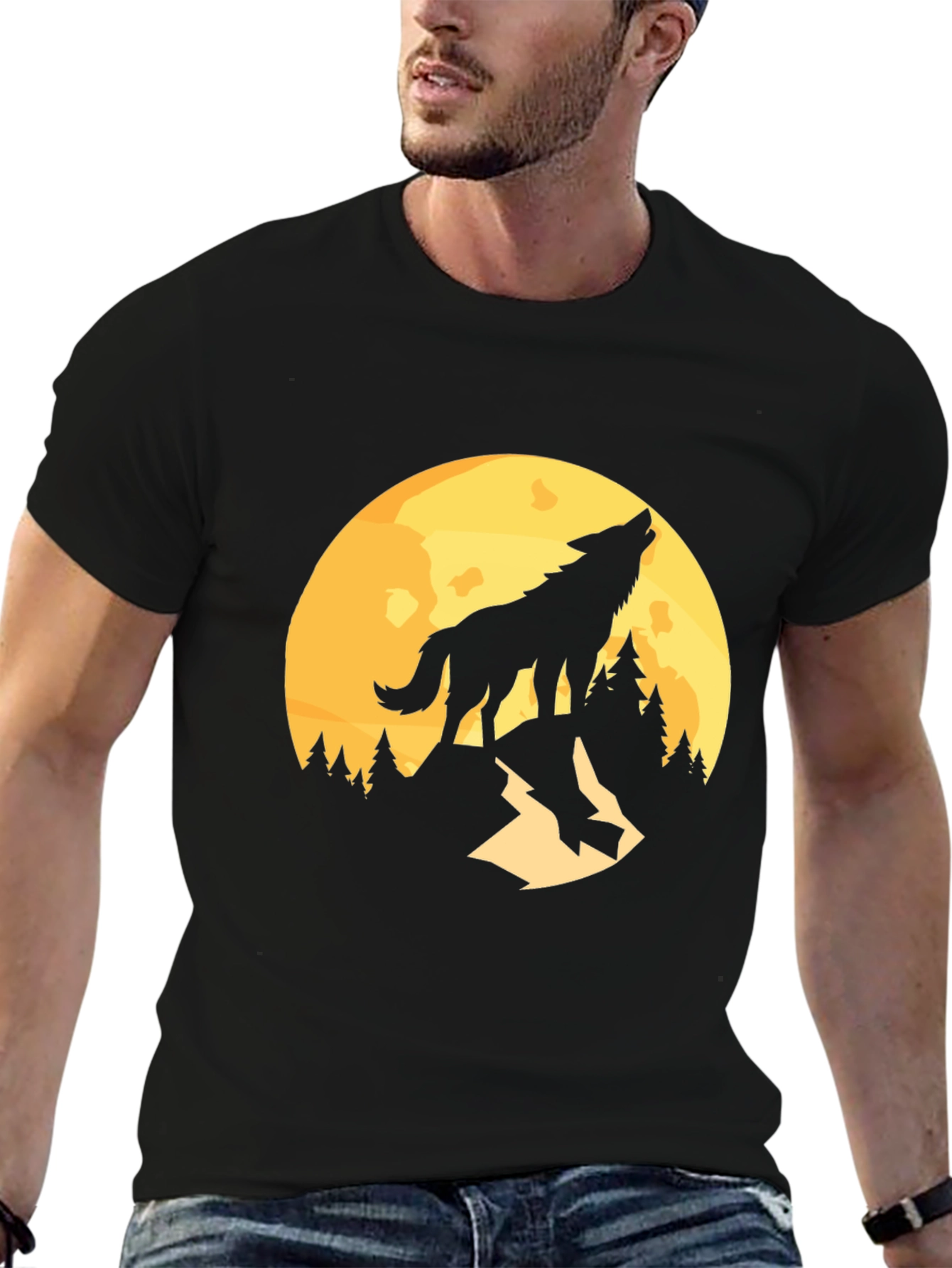 Wolf Howling at Moon Graphic T-Shirt
