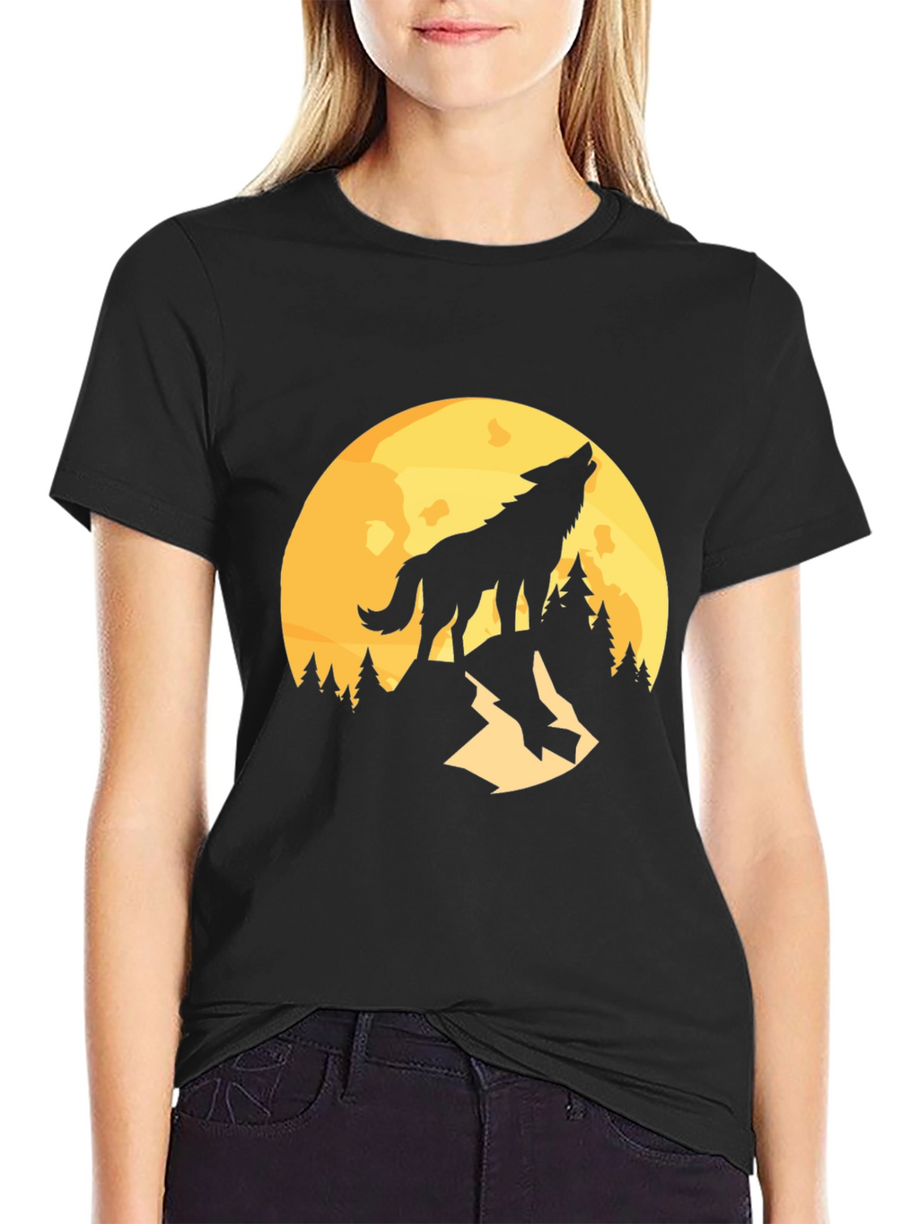 Wolf Howling at Moon Graphic T-Shirt