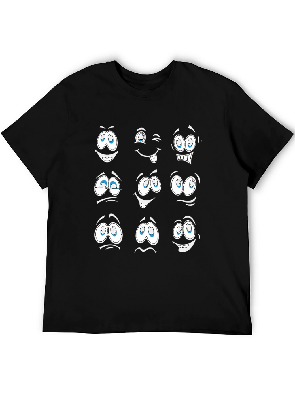 Funny Cartoon Faces Graphic Black T-Shirt