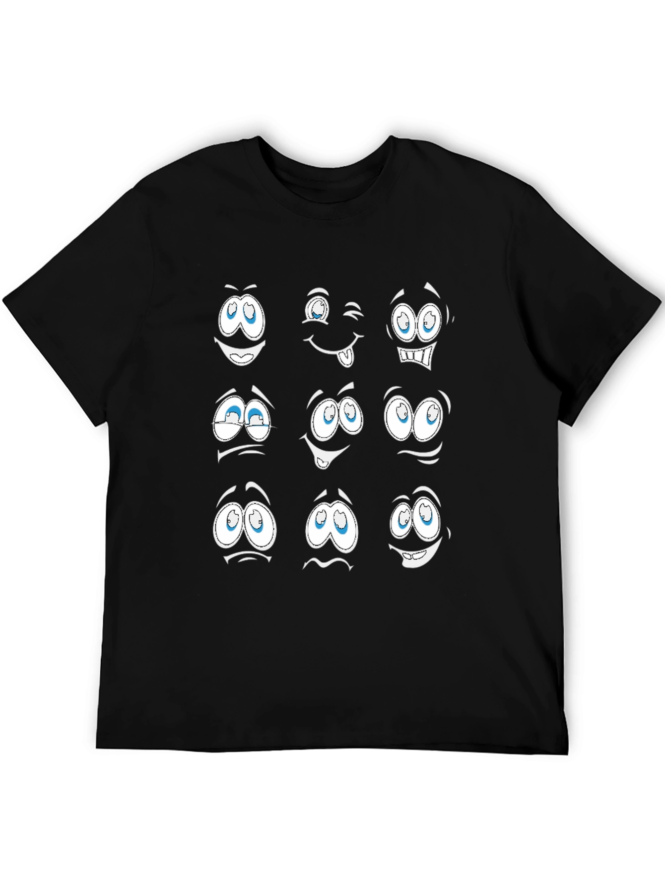 Funny Cartoon Faces Graphic Black T-Shirt