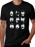 Funny Cartoon Faces Graphic Black T-Shirt