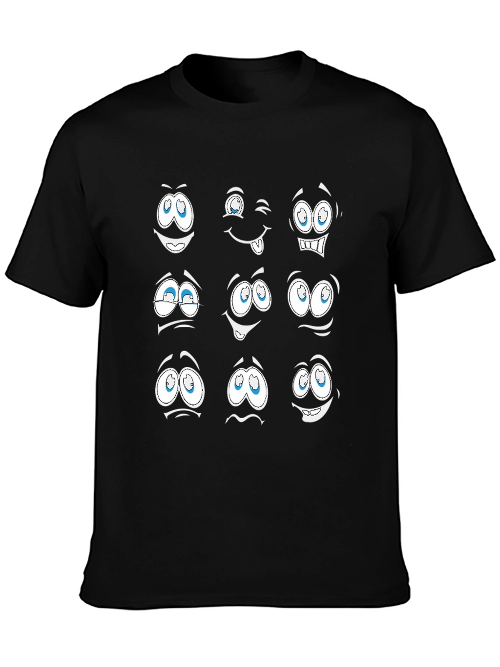 Funny Cartoon Faces Graphic Black T-Shirt