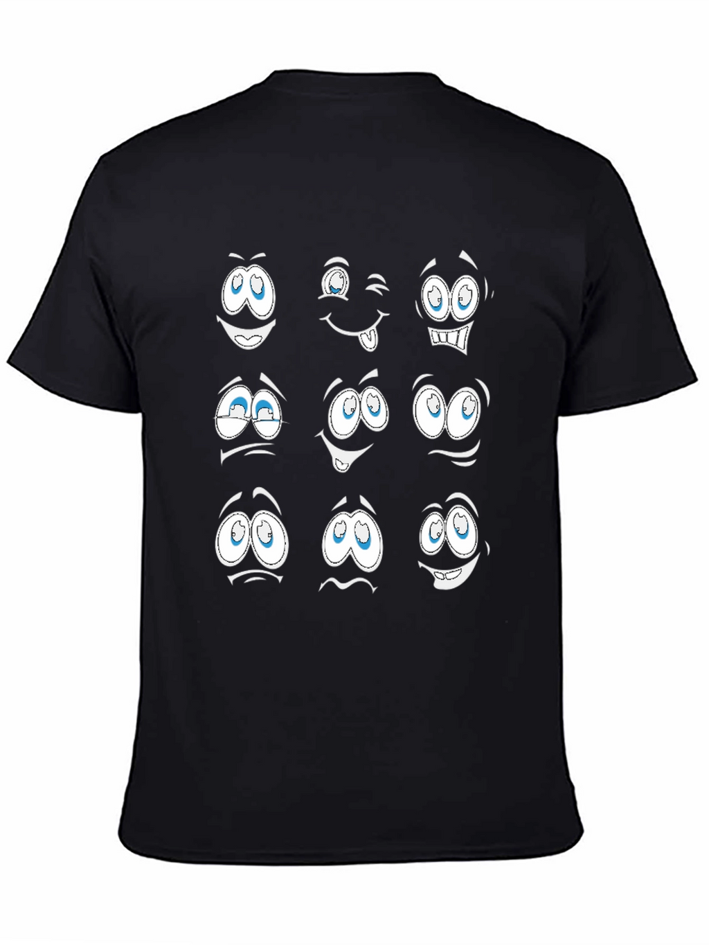 Funny Cartoon Faces Graphic Black T-Shirt