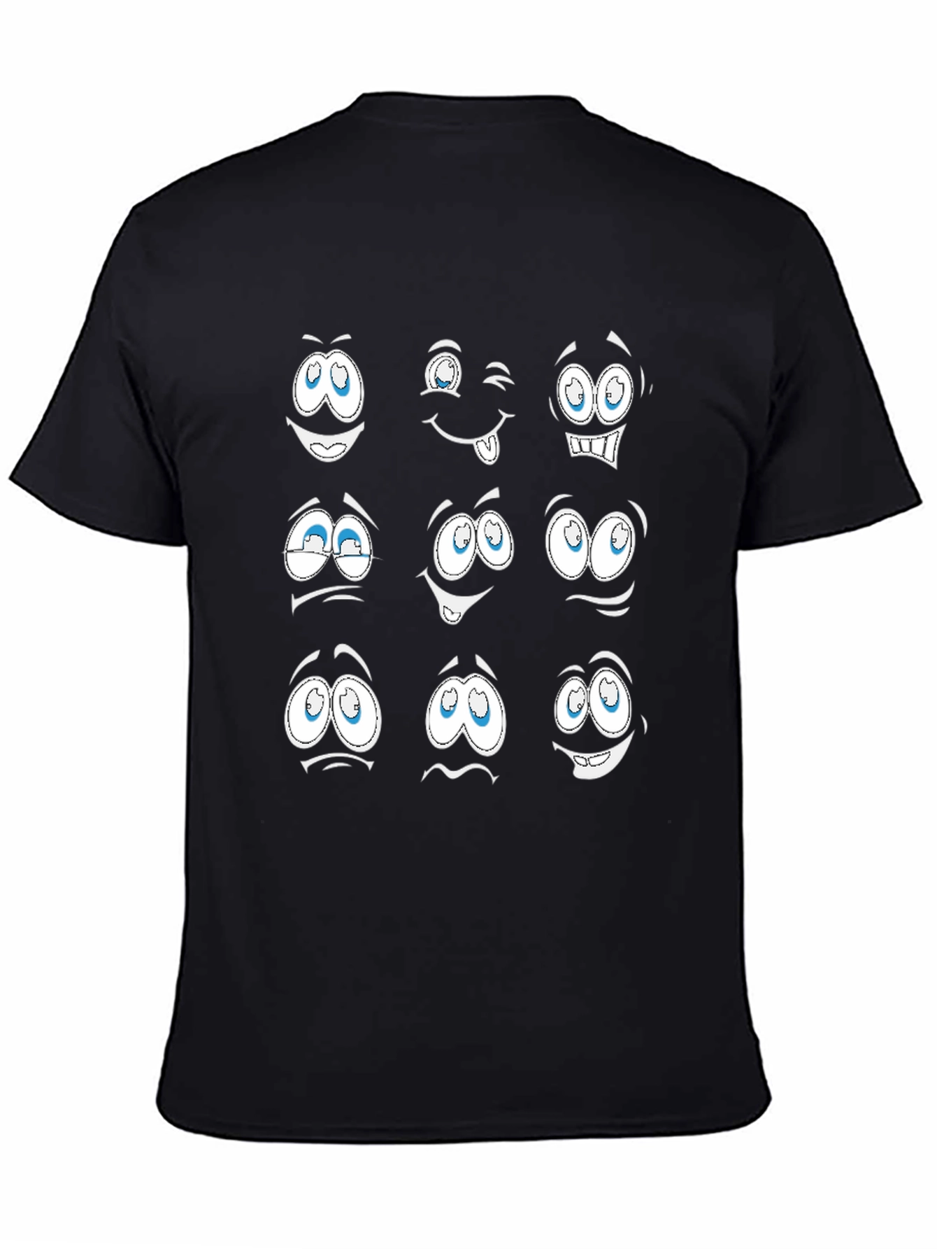 Funny Cartoon Faces Graphic Black T-Shirt