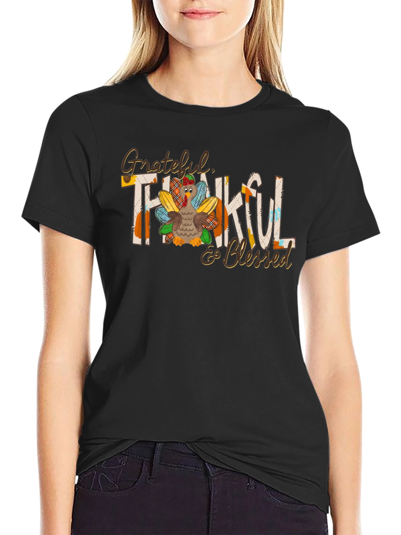 Grateful Thankful & Blessed Turkey T-Shirt