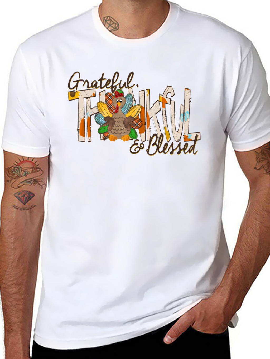 Grateful Thankful & Blessed Turkey T-Shirt