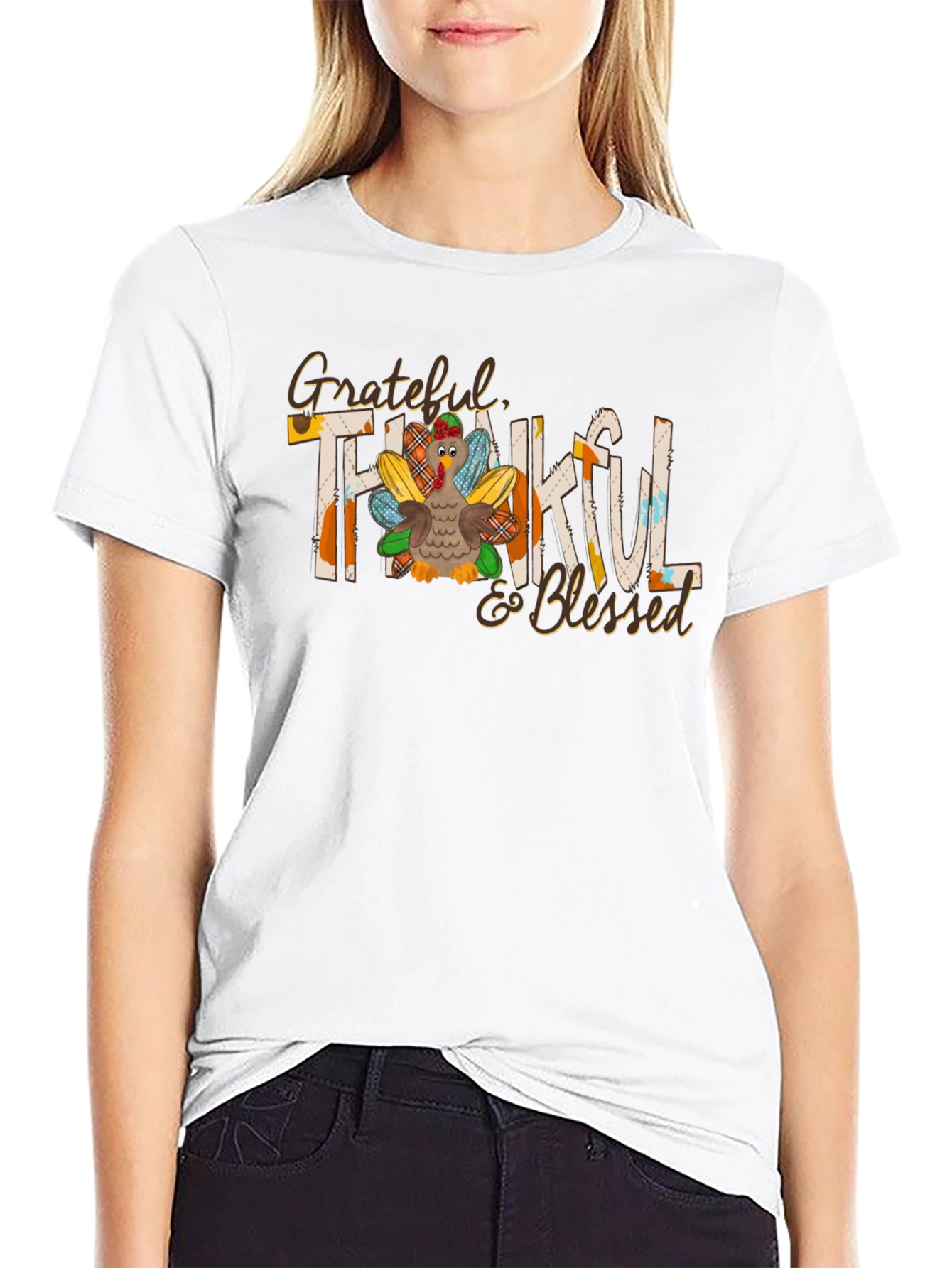 Grateful Thankful & Blessed Turkey T-Shirt