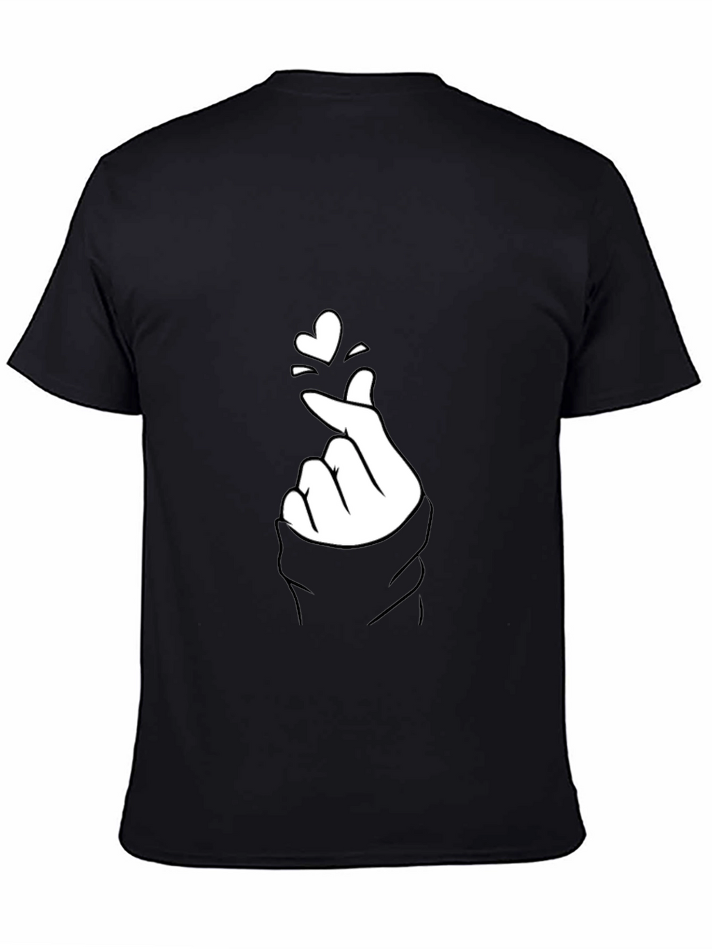 Black Tee with Finger Heart Graphic
