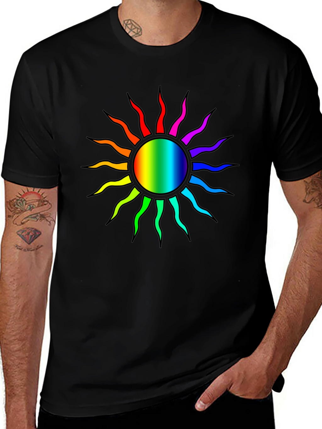 Rainbow Sun Graphic T-Shirt - Stylish Comfort