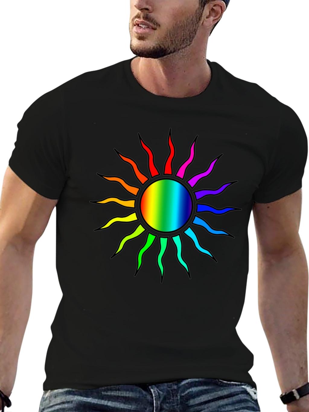 Rainbow Sun Graphic T-Shirt - Stylish Comfort