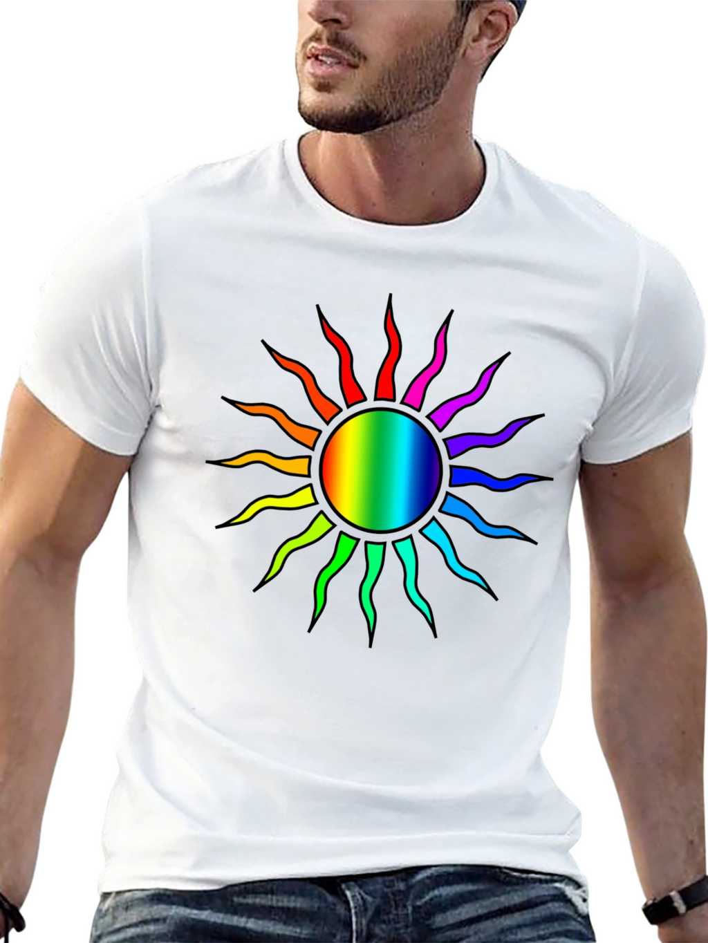 Rainbow Sun Graphic T-Shirt - Stylish Comfort