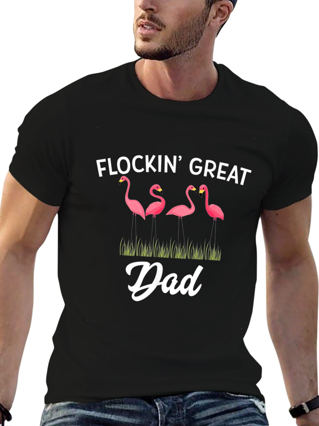 Flockin Great Dad Flamingo Graphic T-Shirt