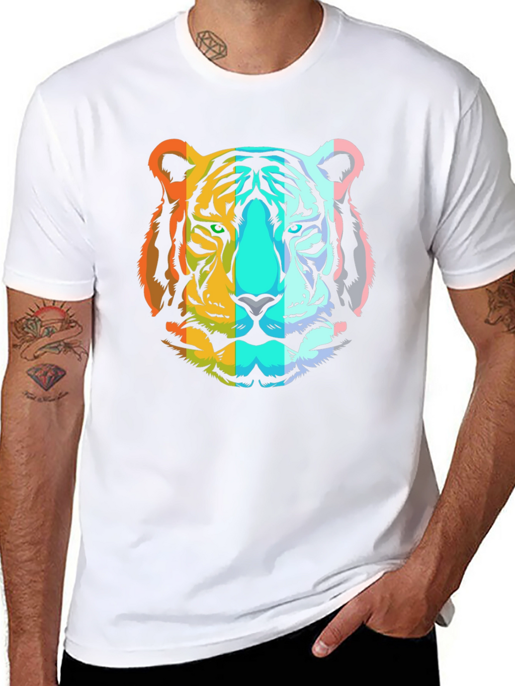 Rainbow Tiger Graphic T-Shirt - Mens Black Tee