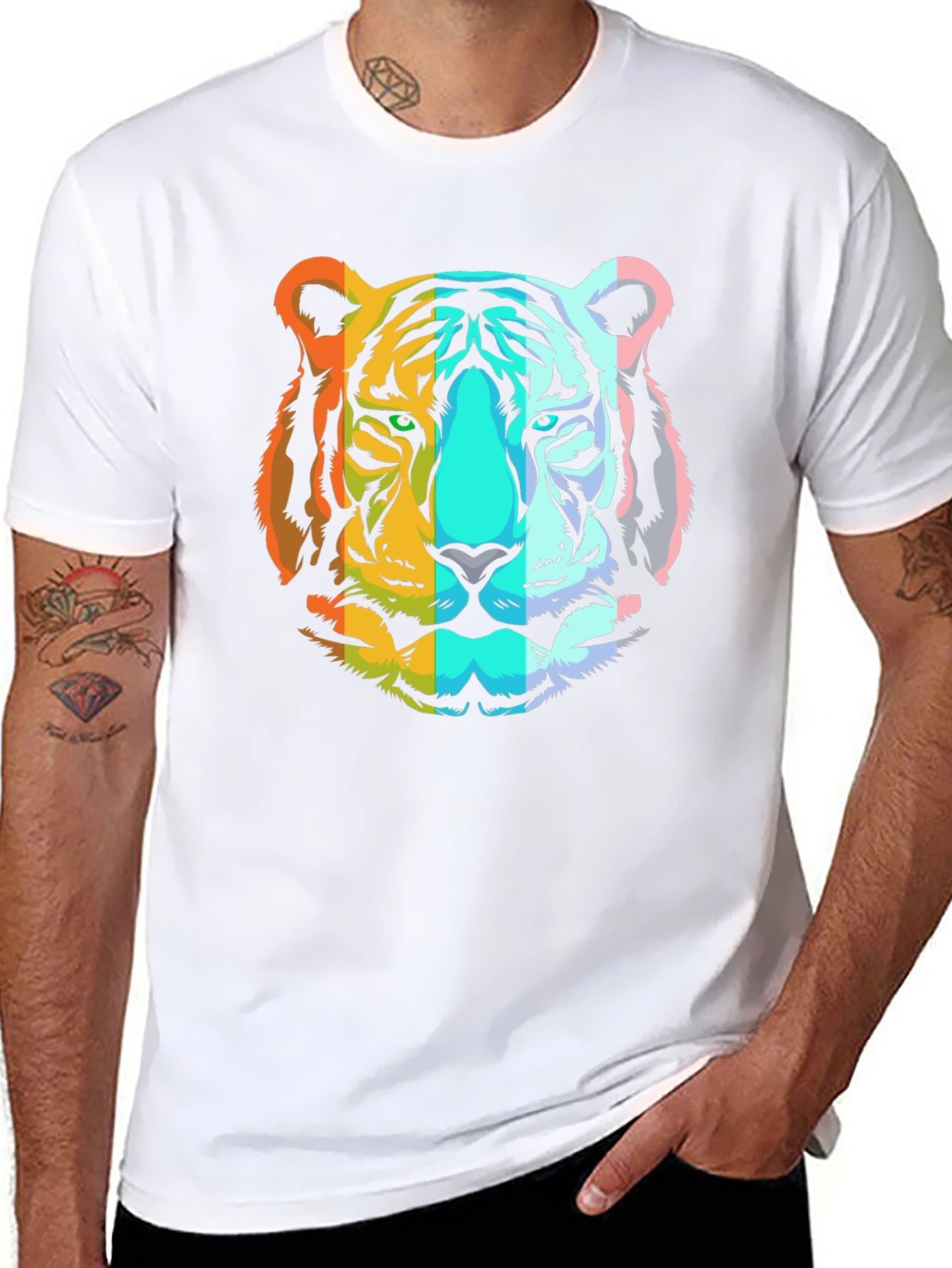 Rainbow Tiger Graphic T-Shirt - Mens Black Tee