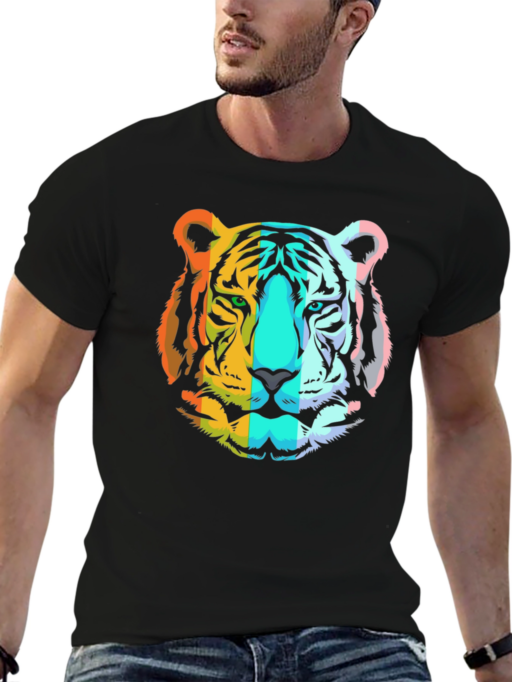Rainbow Tiger Graphic T-Shirt - Mens Black Tee