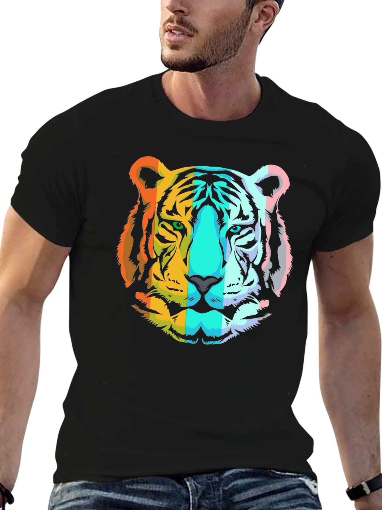 Rainbow Tiger Graphic T-Shirt - Mens Black Tee