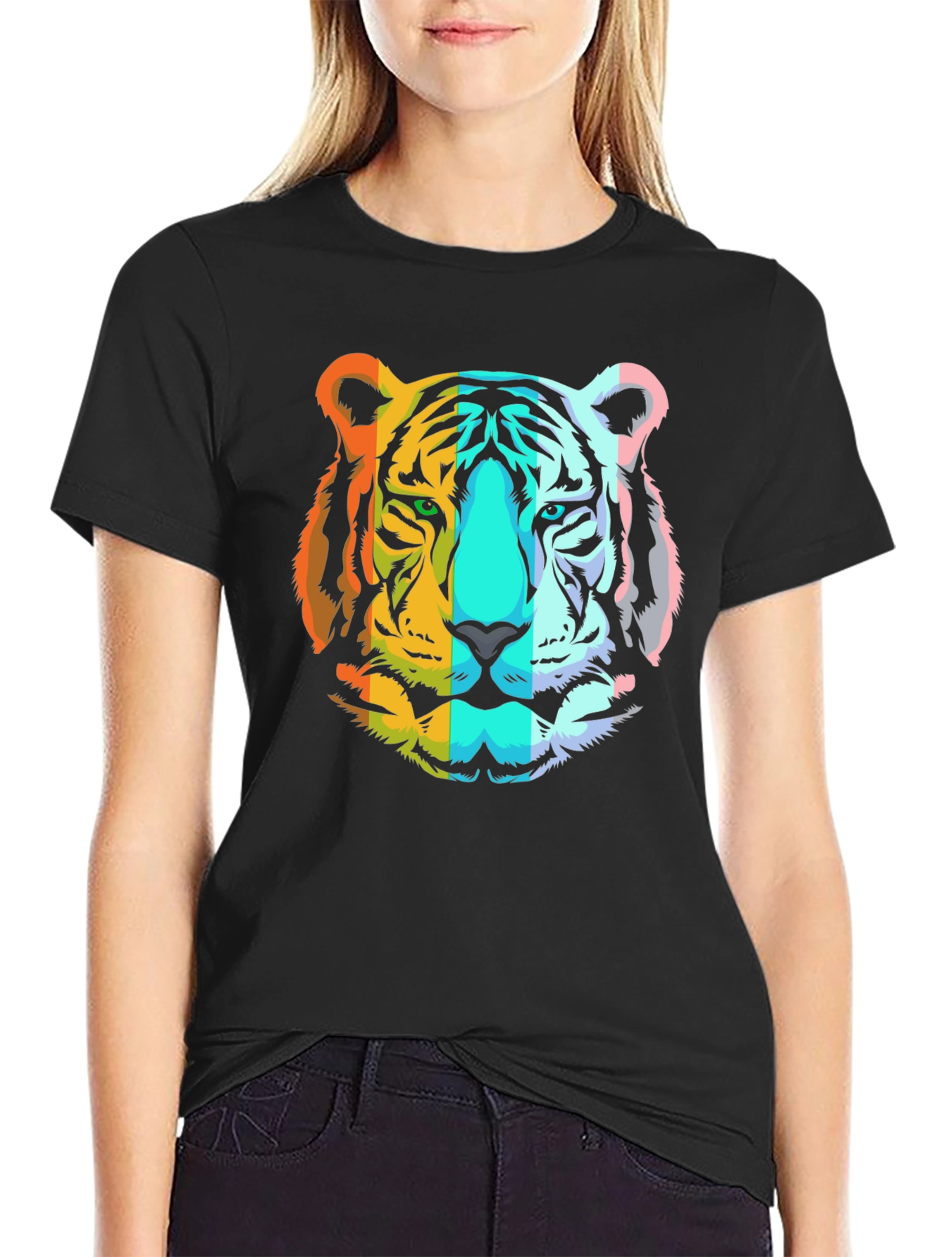 Rainbow Tiger Graphic T-Shirt - Mens Black Tee