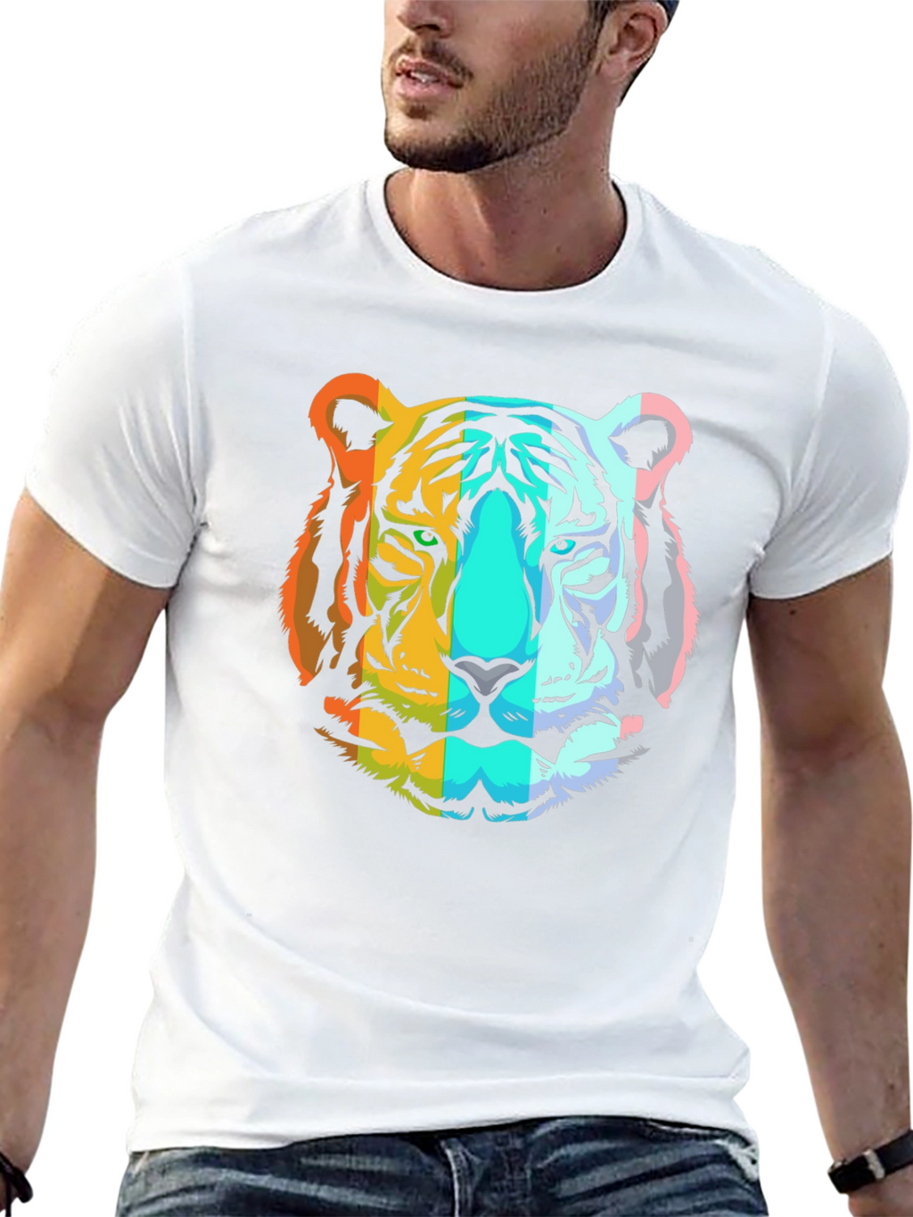Rainbow Tiger Graphic T-Shirt - Mens Black Tee