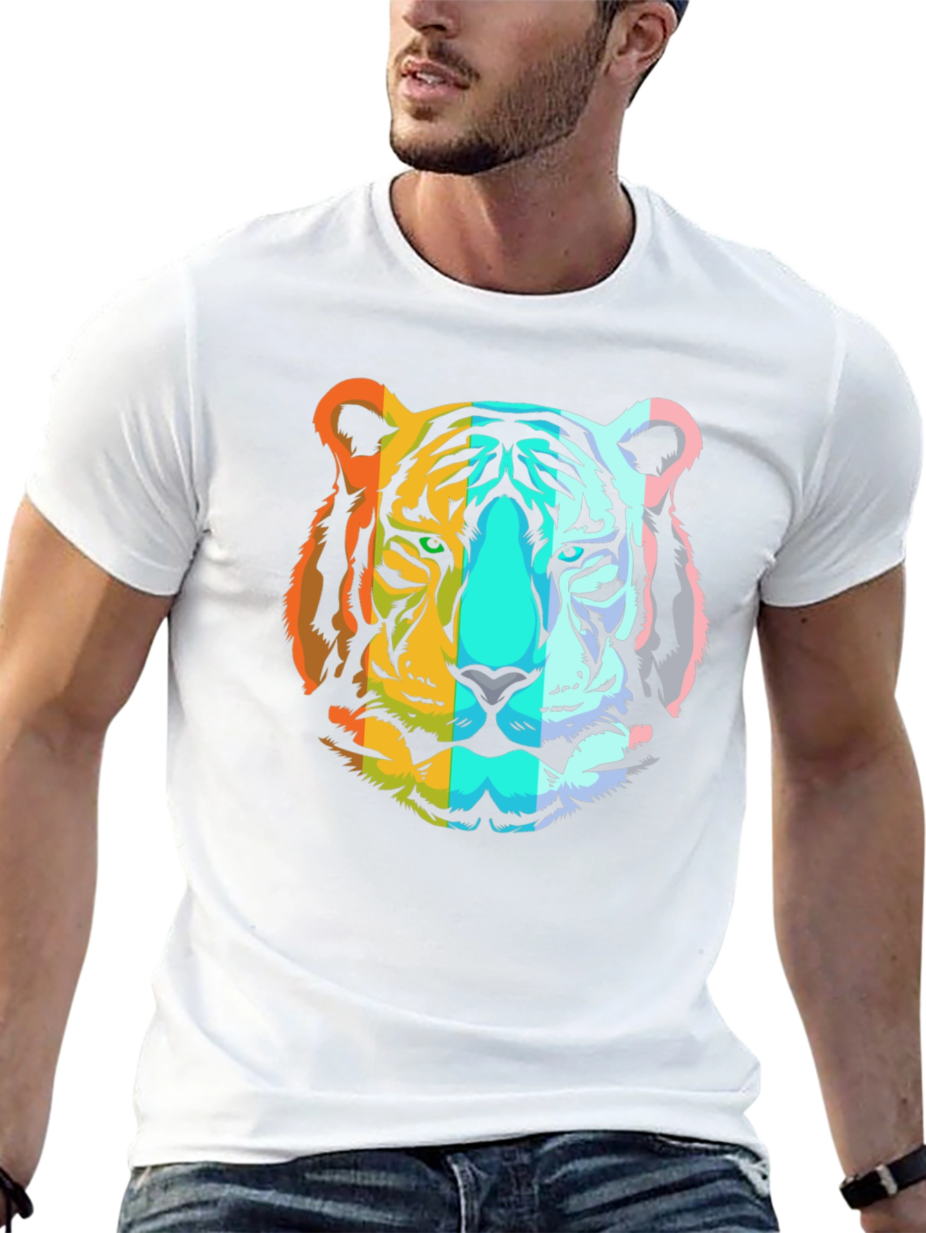 Rainbow Tiger Graphic T-Shirt - Mens Black Tee