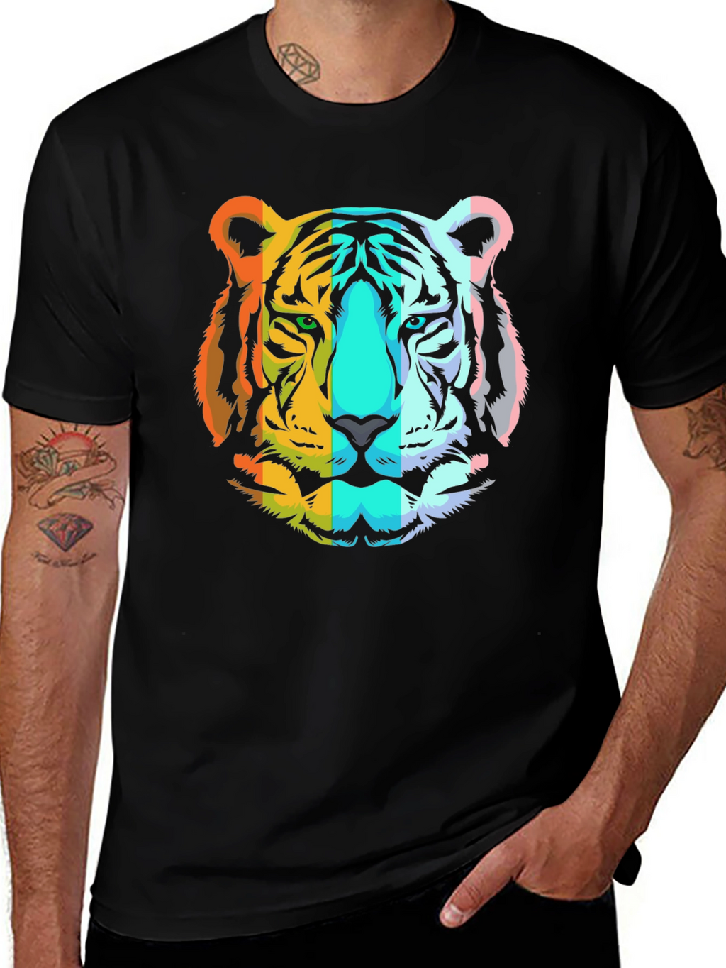 Rainbow Tiger Graphic T-Shirt - Mens Black Tee